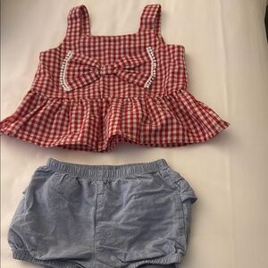 Red Gingham Top and Blue Shorts Set